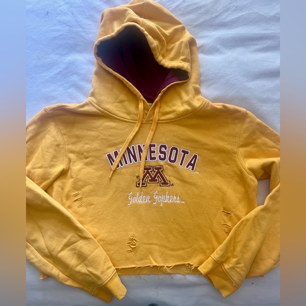 Yellow Minnesota Golden Gophers Cropped Hoodie w small embellishment (Boutique)